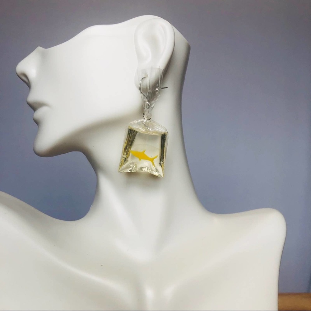 Fish in a bag statement earrings